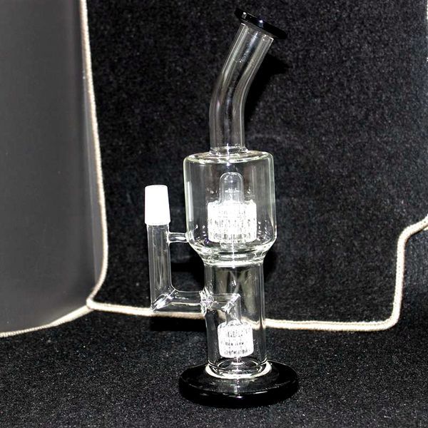 Verdickungstyp Blcak-Glasbongs 10-Zoll-Vortex-Wasserpfeifen Doppelkäfige Perkolatorrohr Dab-Ölplattformen Mobius-Matrix-Beiwagen Wate-Bong-Bubbler