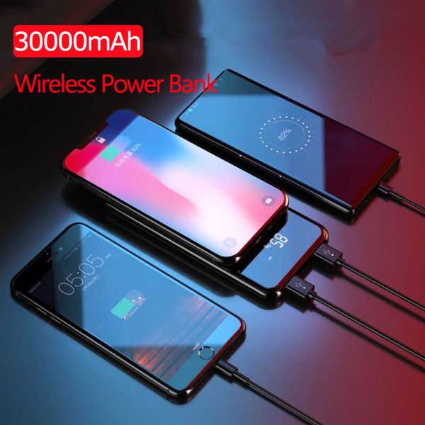 

30000mah qi wireless power bank ultra-thin for iphone x xs max xr 8 wireless charger power bank for samsung s8 s9 fast charger
