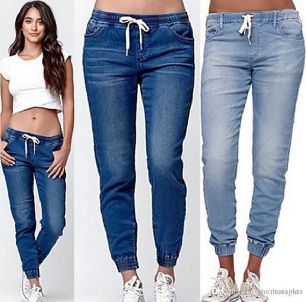 

мода свободные капри femme clothing bloom брюки расслабленная повседневная одежда женщины дизайнер сплошной цвет шнурок джинсы, White;black