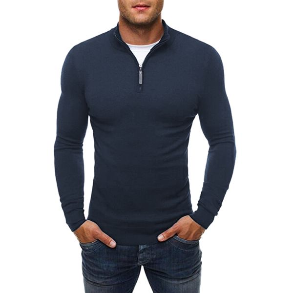 

new-men fashion turtleneck long sleeve zipper sweater elastic male autumn winter casual solid color slim fit knitted s, White;black