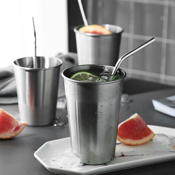

stainless steel pint glasses mugs tumbler metal cup unbreakable stackable cups juice beer coffee water tea 500ml/300ml/180ml/250ml