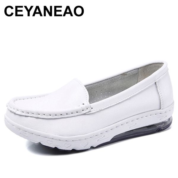 

ceyaneaonew genuine leather work shoes for women non-slip leather shoes size 34-41 comfortable air cushion wedge, Black