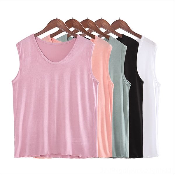 

female xia xin wooden ear casual duck egg furnishing clothing vest home clothing u collar base fat  loose plus fat wide shoulder vest sleev, White