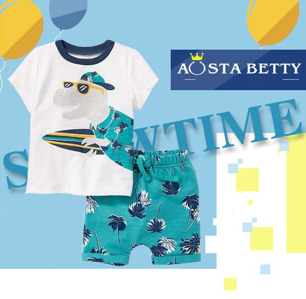 

100% cotton dinosaur printed kids t-shirt + shorts 2 piece sets baby boys new summer kids clothing sets kids designer clothes boys dhl fj146, White