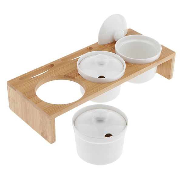 

set of 3 spice jar storage boxes with stand and ceramic lid