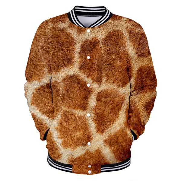 

men/women baseball uniform animal fur emulation 3d print giraffe tiger skin funny clothes colleage sweatshirts bomber jacket top, Black;brown