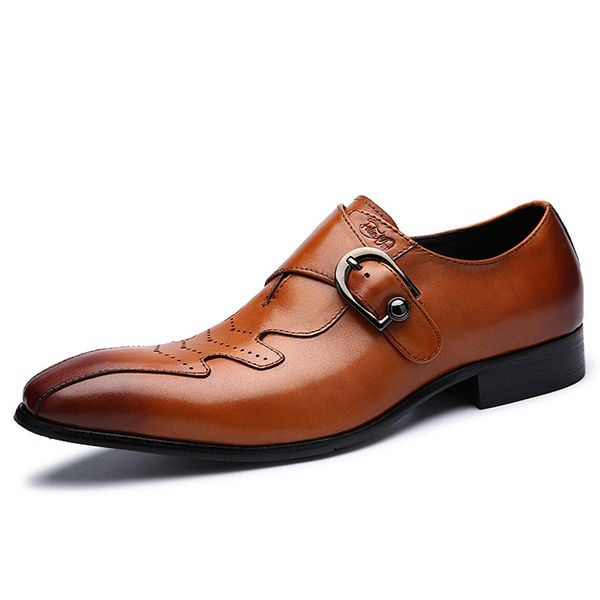 

italian fashion men black brown dress shoes genuine leather slip on man formal suit footwear with buckle