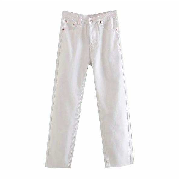 

2020 streetwear white jeans women high waist long denim trousers female solid casual straight cowboy pants pockets mom jeans, Blue