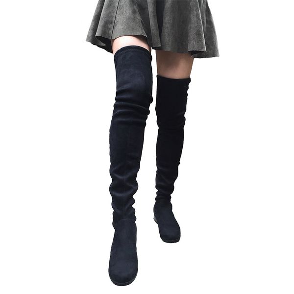 

slim flock thigh high boots flat winter womens over the knee boots comfortable ladies dark gray wine black 2019