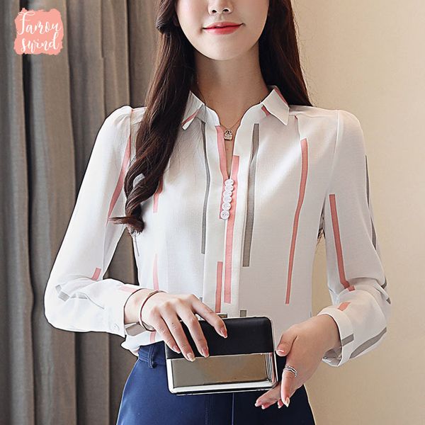 

новая осень женщины рубашки полосатый шифон sleeved женщина top v шеи ol стиль western 0973 slim fit blusa стиль 30, White