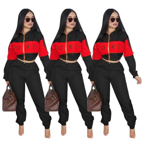 

fashion two piece set for women 2020 spring autumn casual letter coat suit womens + pants clothing sets luxury active wear 5 color, Gray