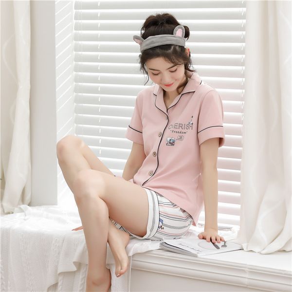 

досуг отворота дама пижамы хлопок лета полоса, Blue;gray