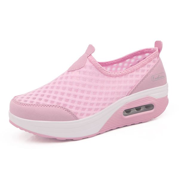 

women fashion air cushion summer 4.5cm height increasing platform mesh shoes ladies female slip on pink big size35-42 casual footwear, Black