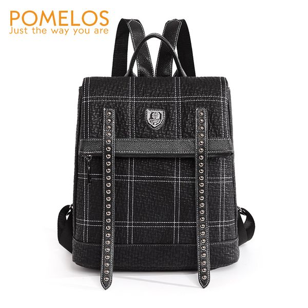 

pomelos 2020 fashion backpack women excellent quality leather practical thread black backpacks for ladies travel anti theft bag