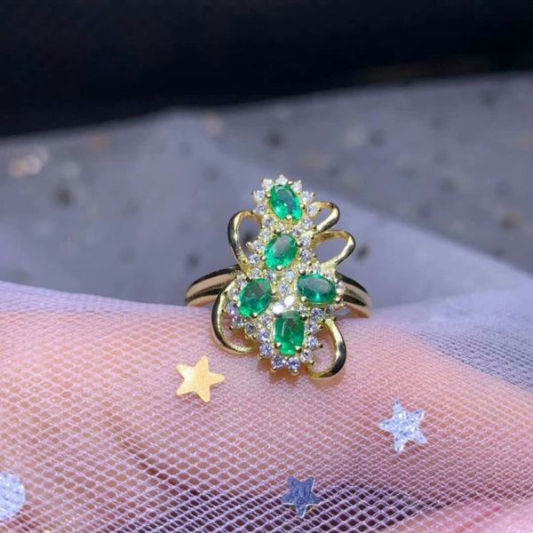 

shilovem 925 sterling silver real natural emerald rings fine jewelry women gift new trendy plant wholesale 3*4mm dj0304991agml, Golden;silver