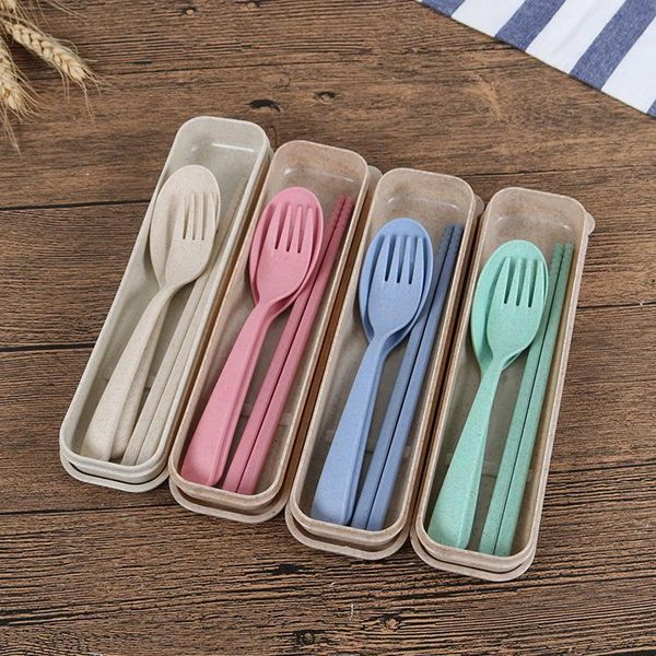 

exquisite health environmental wheat platycodon straw cutlery set portable camping tableware spoon fork chopsticks custom logo
