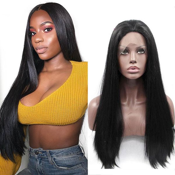 

black long straight lace front wigs centre parting 14''-26'' 13*3 lace natural hairline heat resistant synthetic wig