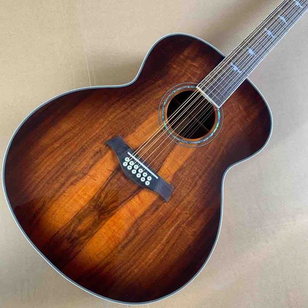 

custom solid koa 12 strings acoustic electric guitar jumbo 41" gk55h with rosewood fingerboard pickup eq