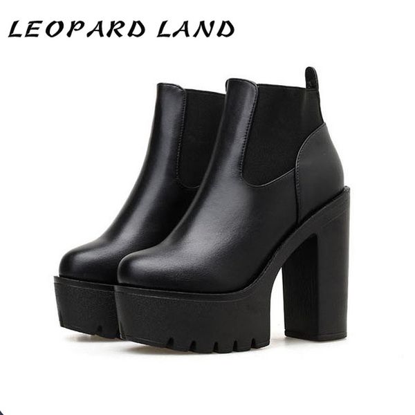 

leopard land 2020 women boots autumn winter casual thick thick with round head sleeve high heel boots ankle women 13cm jxq, Black