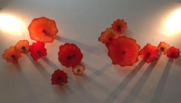 

murano red glass flower plates wall art glass blown glass hanging plates wall art for art decoration high quantity ing