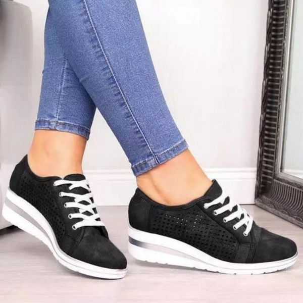

designer women shoes mesh breathable trainers fashion low cut platform flats sandal wedge heel outdoor casual shoes big size, Black