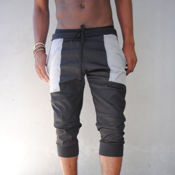 

men's shorts mens summer pocket stitching knee length pants joggers pant gray drawstring casual for male, White;black