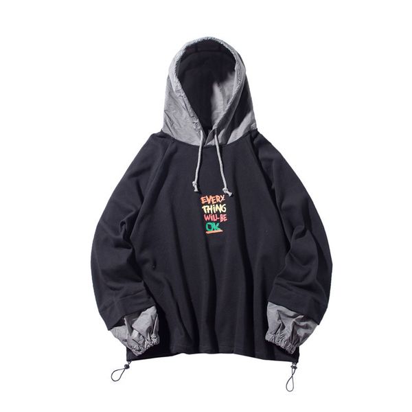 

men's hoodies & sweatshirts fashion sweatshirt trend style fake two-piece hooded letter print colorblock handsome shirt tide jacket, Black