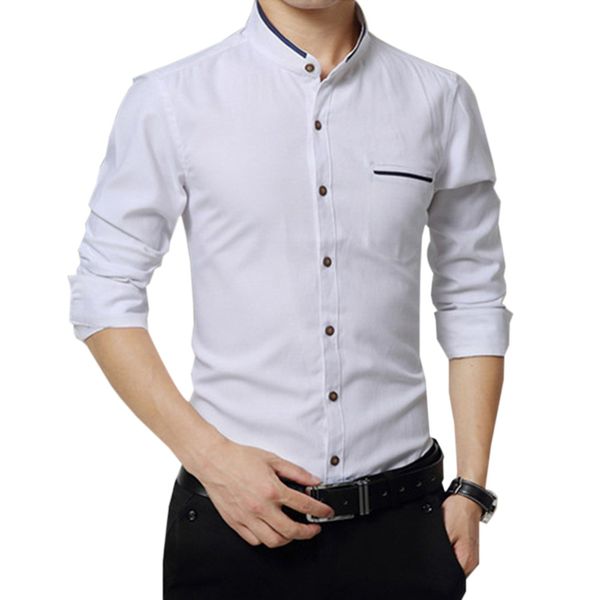 

2019 casual wild shirt business youth slim breathable men's stand collar shirt long sleeve leisure business, White;black