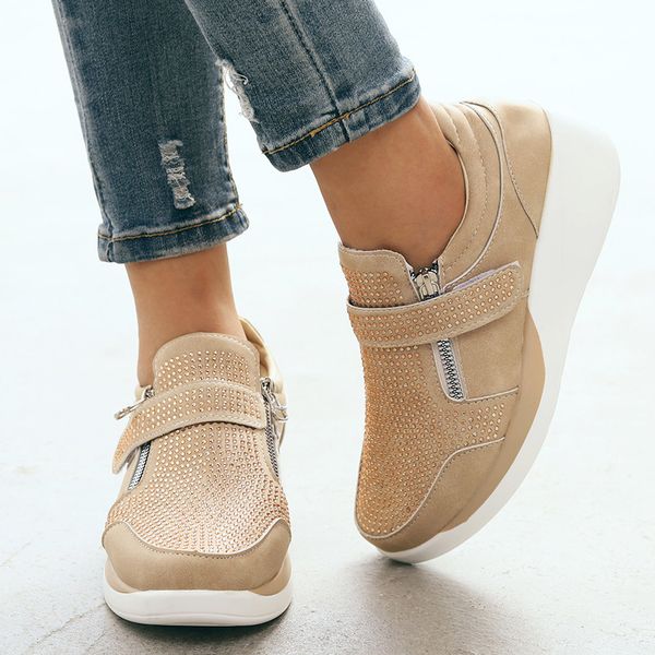 

women sneakers 2019 rome leisure rhinestones side zippers vulcanize shoes woman increase women casual shoes tenis feminino