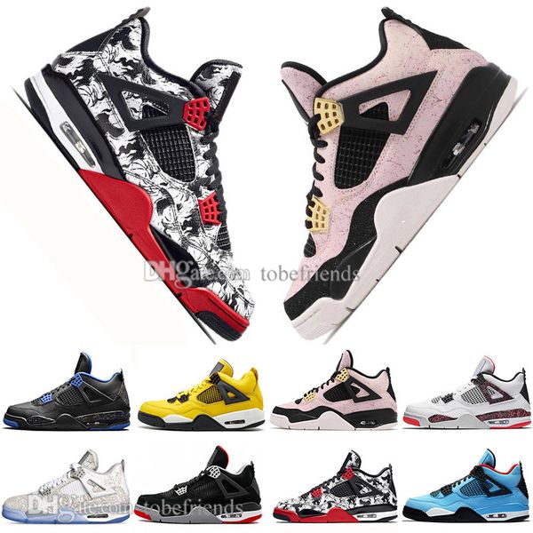 

in stock 2019 new bred 4 4s what the cactus jack laser wings mens basketball shoes denim blue pale citron men sport designer sneakers 5.5-13