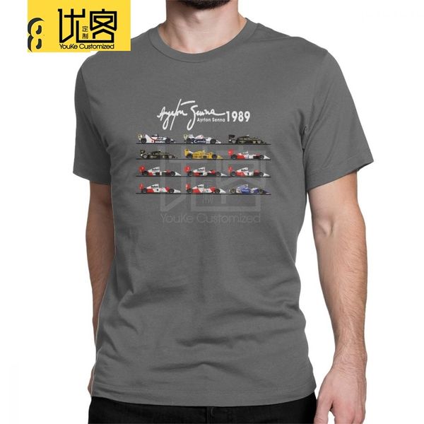 

man's all the cars ayton senna racing car f1 t-shirt crew neck short sleeve pure cotton tee shirt summer t shirts, White;black