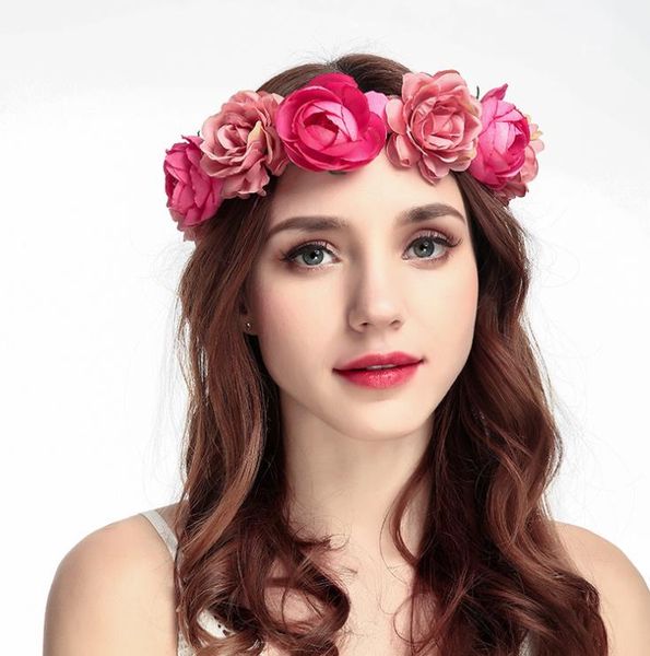 2020 Big Rose Wedding Bride Wreath Hair Headdress Women Flowers