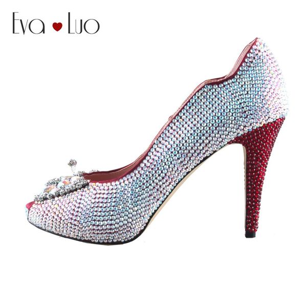 

chs1015 dhl custom made wine red ab crystal shoes open toe women shoes dress pumps bridal wedding, Black