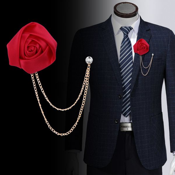 

men women ribbon floral lapel pin brooch jewelry wedding party shirt coat alloy chain rose flower leaf brooches corsage, Black;gray