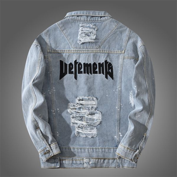 

print letter hole spring autumn pilot jacket denim mens casual man bomber baseball jackets men embroidery jean jacket man, Black;brown