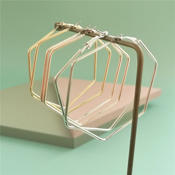 

juran 65 мм сплав большой шестиугольник хооп серьги для женщин 2020 мода ювелирные изделия панк заявление серьги золотой серебряный цвета, Golden;silver