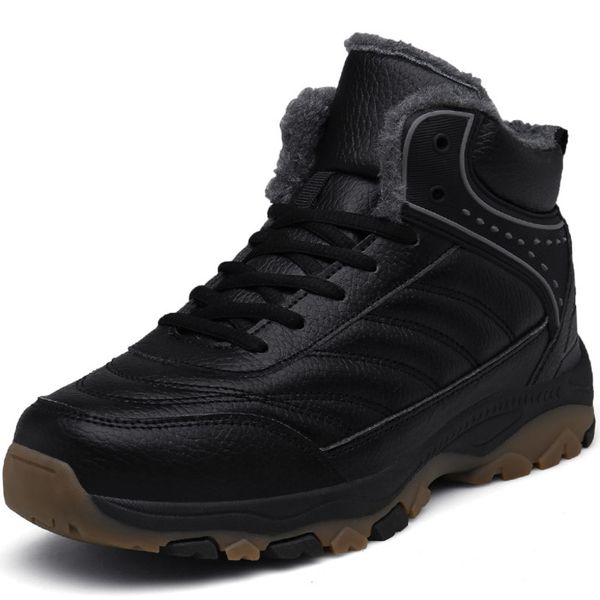 

black plush warm winter men boots genuine leather anti-slippery ankle boots man winter fur outdoor working shoes big size39-48