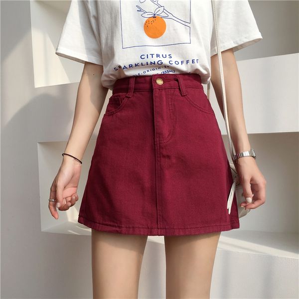 

wine red sold women pencil denim skirts all-match high waist bodycon short skirt female jeans skirts 2020 summer, Black