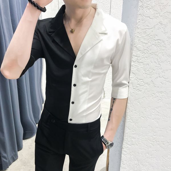

spring and summer short sleeve five-sleeve shirt middle sleeve shirt men's social style a236-1941-p55, White;black