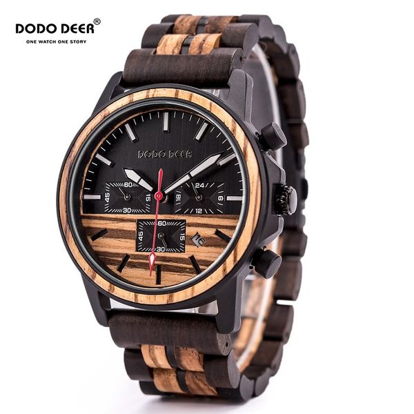 

dodo deer wood watch men satches handmade relogio masculino japan movement quartz wristwatch gift for male erkek kol saati, Slivery;brown