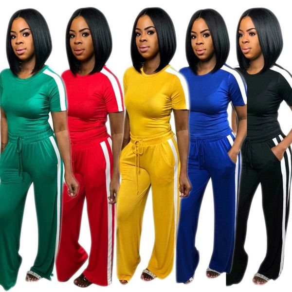

womens tracksuits short sleeve wide legged pants outfits 2 piece set summer women clothes jogging sport suit pullover trousers suit, Gray