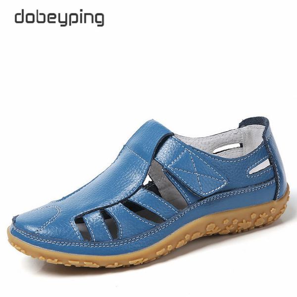 

2020 dobeyping genuine leather women flats hollows woman shoes summer women's loafers breathable beach female sandals big size, Black