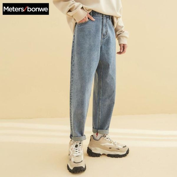 

men's jeans metersbonwe straight men 2021 spring autumn casual youth trend loose pants trousers 632070, Blue
