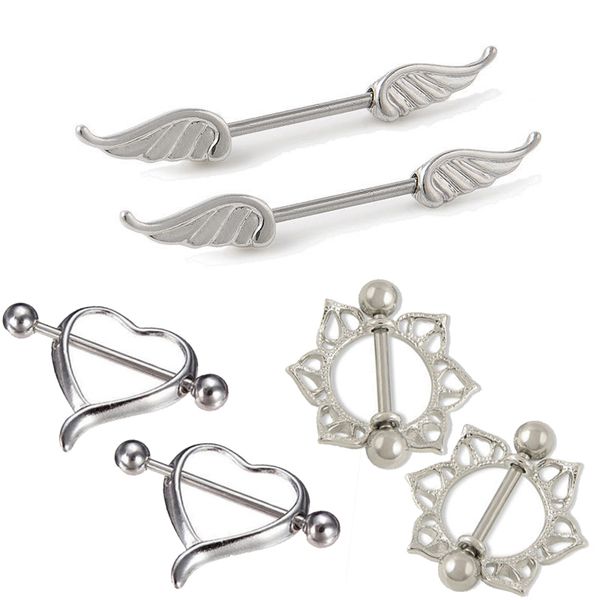 

1 pair charm personality alloy heart/wing/ flower barbell nipple ring body piercing jewelry