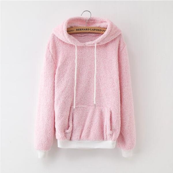

new women's flannel solid color pocket hooded sweatshirts, Black