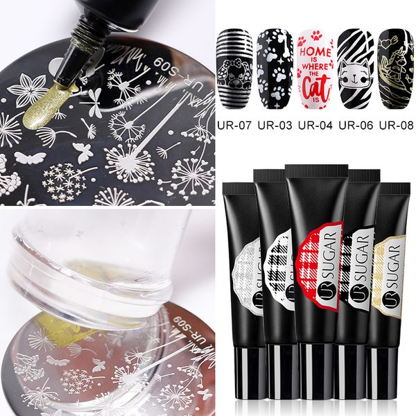

ur sugar 8ml soak off stamping uv led nail gel polish for manicure stamping template gel for nail stamp pattern, Red;pink