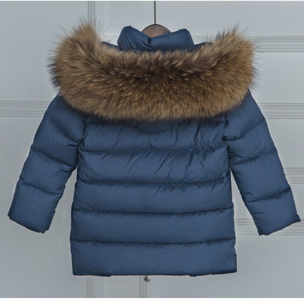 

100% natural raccoon fur collar jacket 2017 white duck down coats kid long thick parkas baby navy blue jackets windbreaker coats, Blue;gray