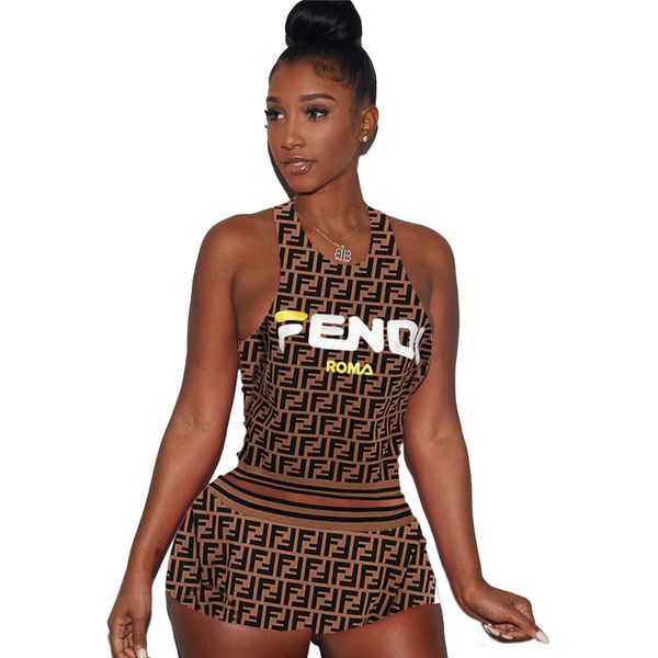 

Двойные F Письма Печати Женские Шорты Спортивный Костюм Жилет Майка Растениеводство Топы + Шорты 2 Шт. Летние Костюмы Без Рукавов Бегунов Повседневная Спортивная Одежда C42406