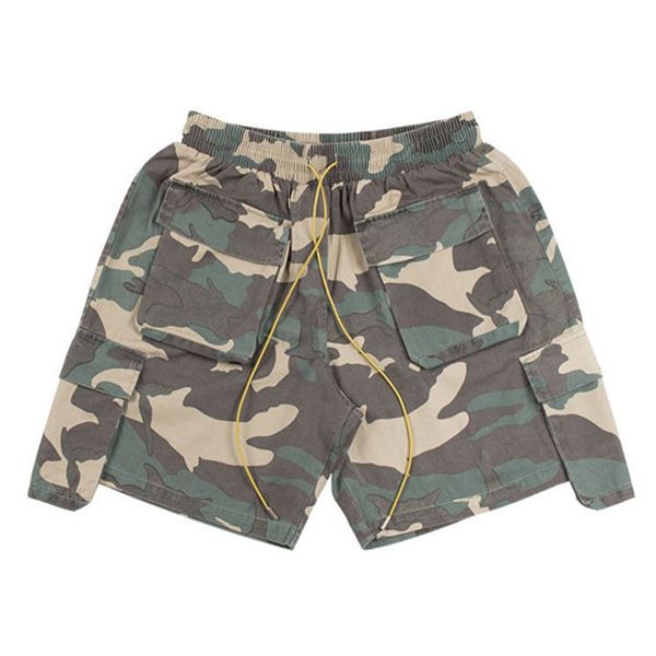 

mens summer shorts rhude drawstring camouflage retro washed pocket design male loose pants fitness shorts fashion high street, Black