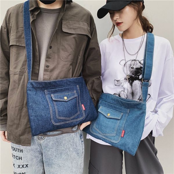 

2019 новый стиль корейский стиль ins простой универсальный мужской джинсовой сумка hong kong style street привязать сумки на ремне, мужской